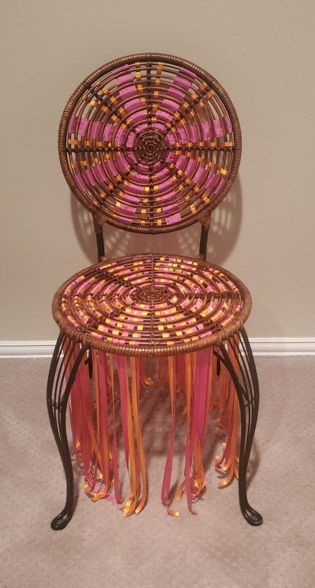 Decorative "Bridal" Chair - Iron Frame (Black) w/ Wicker Seating (Brown) & Back (Seat Height: 18" / Seatback Height: 34" x 16" W)