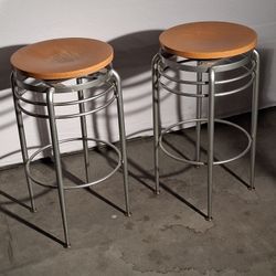 Two Wood And Metal Nice Bar Stools 