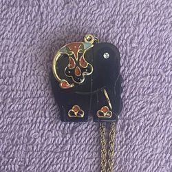 Vintage Black Onyx ELEPHANT Enamel Pendant Necklace 
