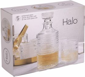 NEW Halo 5-Piece Glass Decanter & Whiskey Glass Set