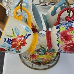 Floral Medley Coffee Mug Set - 9 Piece Tea Cups