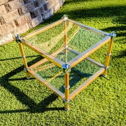 2-Tier Gold Glass & Silver Chrome Accent Modern Hollywood Accent Decor End Table