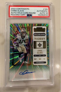 2022 Panini Contenders Chris Olave Green Laser Rookie Auto PSA Authentic Auto 10