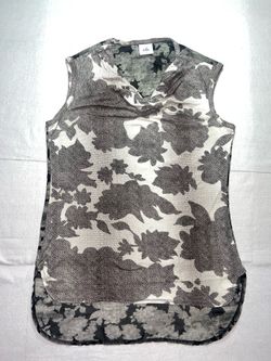 Cabi Women’s Tango Tank Floral Sleeveless Blouse with Cowl Neck , Grey White, XS