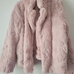New pink women faux fur coat size S