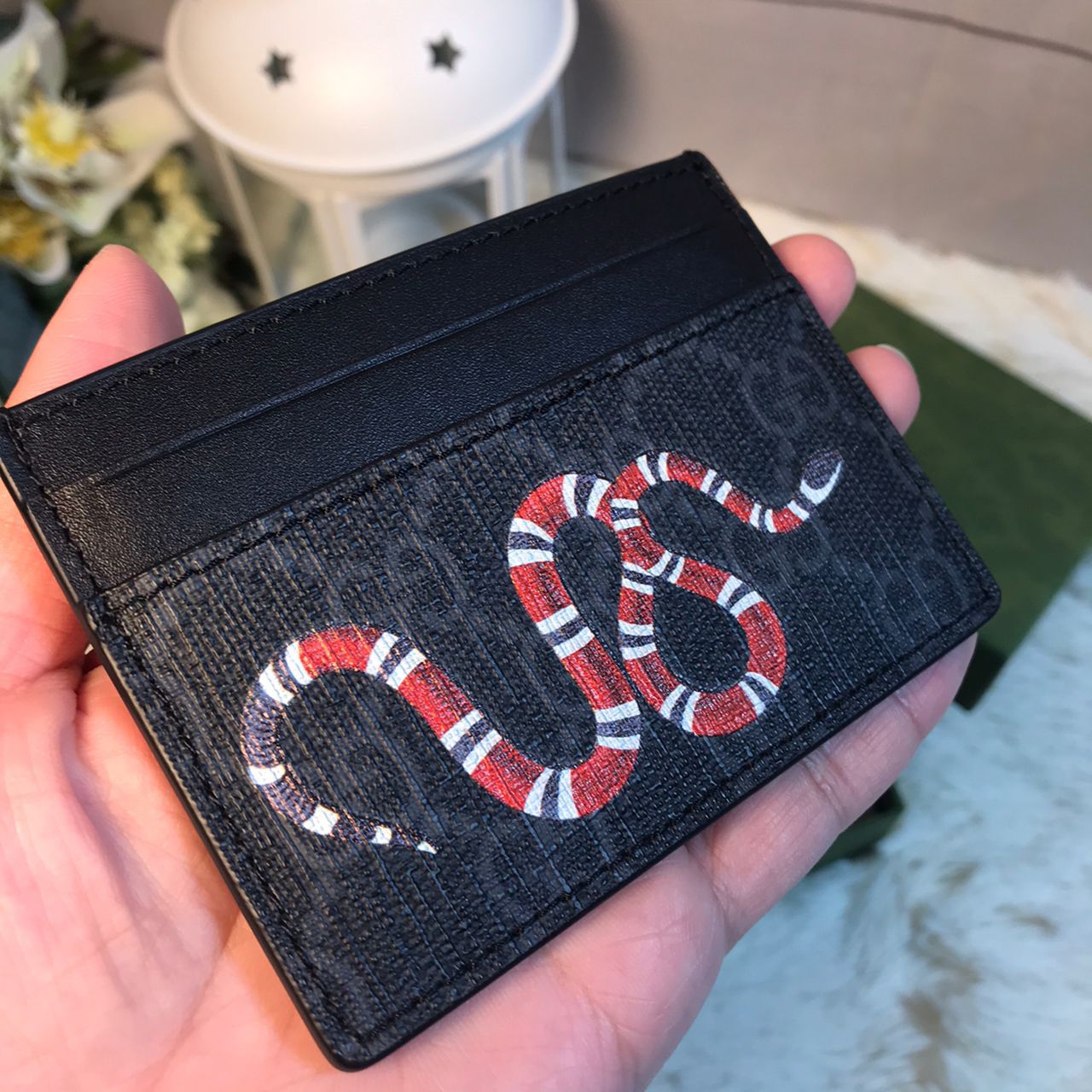Gucci - GG Snake Print card holder, Men, Black