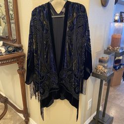 NWT~CHICO’S Travelers Collection Velvet Burnout Kimono Jacket Empress Blue L/XL