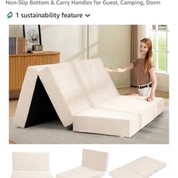 6-Inch Tri-Folding Mattress Queen Size - Foldable Futon Sofa Bed with Travel Bag