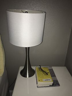 Chic table lamp w burlap drum shade and metal base