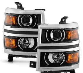 14-15 Chevy Silverado Black Amber Reflector Projector Headlights