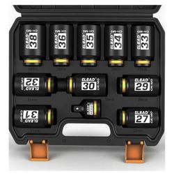 1/2'' Drive Deep Impact Socket Set: 11-Piece Metric Wheel Axle Nut Wrench Large