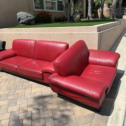 Red Leather Couch Set