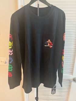 New! Chrome Hearts Multicolor Cross long-sleeve T-shirt featuring a black base and colorful cross graphics on the back