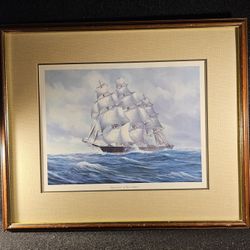 Rare Vintage Hans Skalagard (COA) Wood Framed "Flying Cloud" Clipper Ship Print
