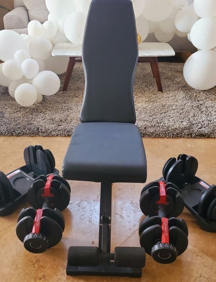 Home Gym Adjustable Dumbbells And Weight Bench