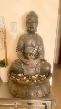 Large Buddha Fountain Statue with River Stones