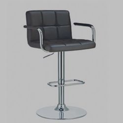 Set (2) Of Black Leather Bar Stool Chairs 