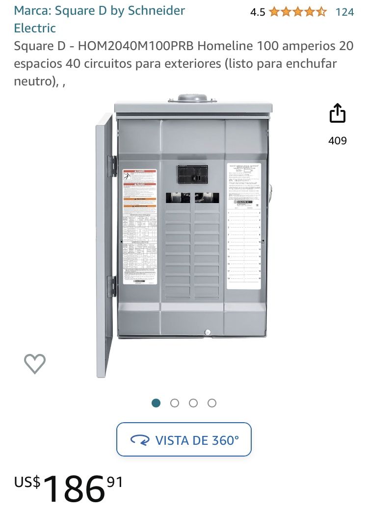 Square D - HOM2040M100PRB Homeline 100 amps 20 Spaces 40 outdoor circuits (ready to plug in) Neutral),,