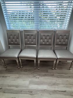 Set of 6 Silver Gray Upholstered Dining Chairs – Modern Glam