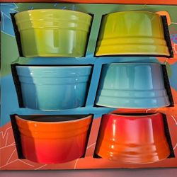 Set of 6 Multi-Colored Mini Open Top Ramekins, 4 oz NEW