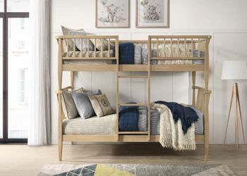 Windsor Twin Over Twin Wood Bunk Bed with Ladder Almond Litera