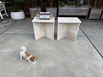 2 Turkish travertine stone side tables/nightstands $399 both CAN DELIVER!