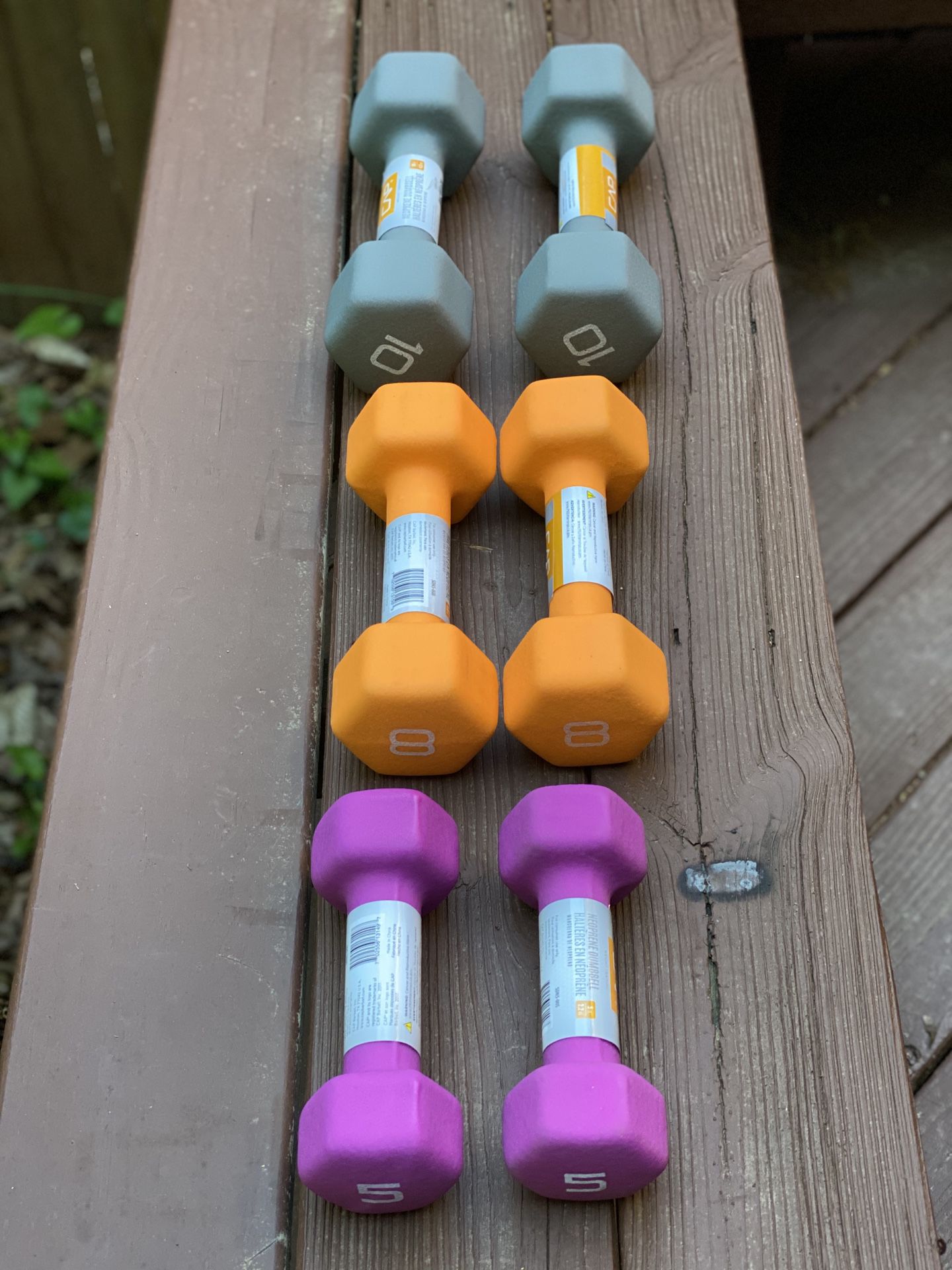 3 pairs of dumbbells (5s, 8s, 10s) BRAND NEW Compare with Bowflex