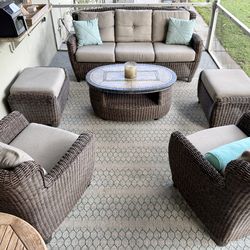 7-Piece Kirkland "Braeburn" woven wicker patio set - Sunbrella cushions