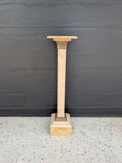 Antique Pink Marble and Brass Pedestal Display Plant Stand