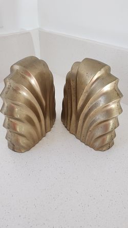 Vtg Art Deco Fan Bookends - Heavy Brass