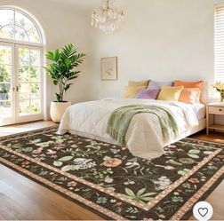 Floral Botanical Area Rug Dark Brown 8x10 indoor and outdoor