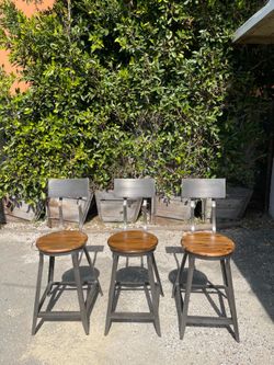 Wood & Metal Industrial Bar Stools (Set of 3)
