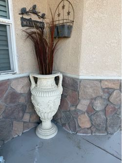 Large Antique Off-White Grape Motif Garden Urn made of heavy high quality cast stone price is firm