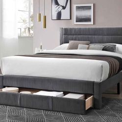 queen size charcoal Grey storage bed frame. Comes new in the box.   