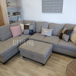 Grey Sectional Sofa With Storage Ottoman