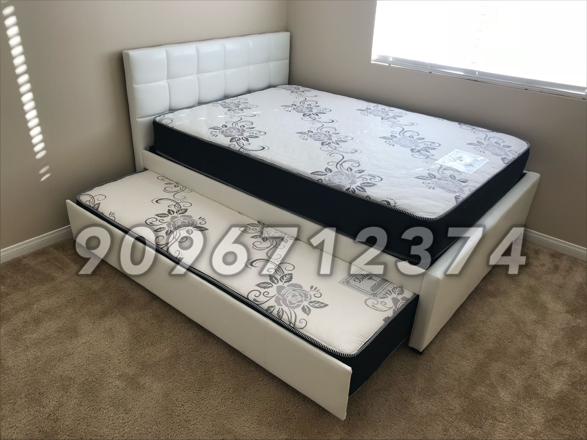 Full/Twin White Trundle Beds w. Orthopedic Mattresses Included for Sale