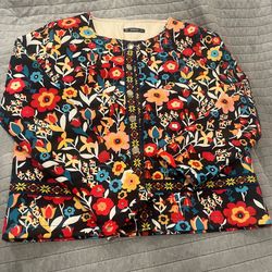 Colorful Floral Embroidered Jacket Blazer Size Medium