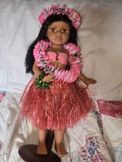 All porcelain bisque doll In Hawaiian style  10 in