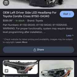 2024 passenger side  Headlight Toyota Corolla Cross 81150-0A340