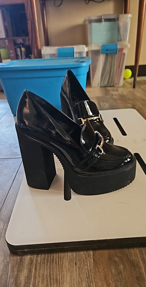 Black Patent Chunky Heels