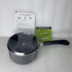 New Open Box Cook N Home Nonstick Sauce Pan with Glass Lid 2-Qt, Multi-purpose Pot Saucepan Kitchenware, Black, Aluminum