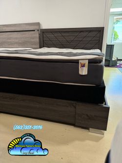 Grey Queen bed frame new cama faux