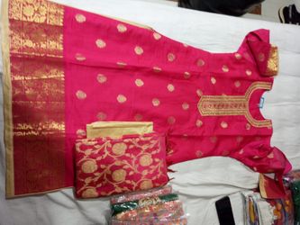 Indian party wear pink color kattan 3pc