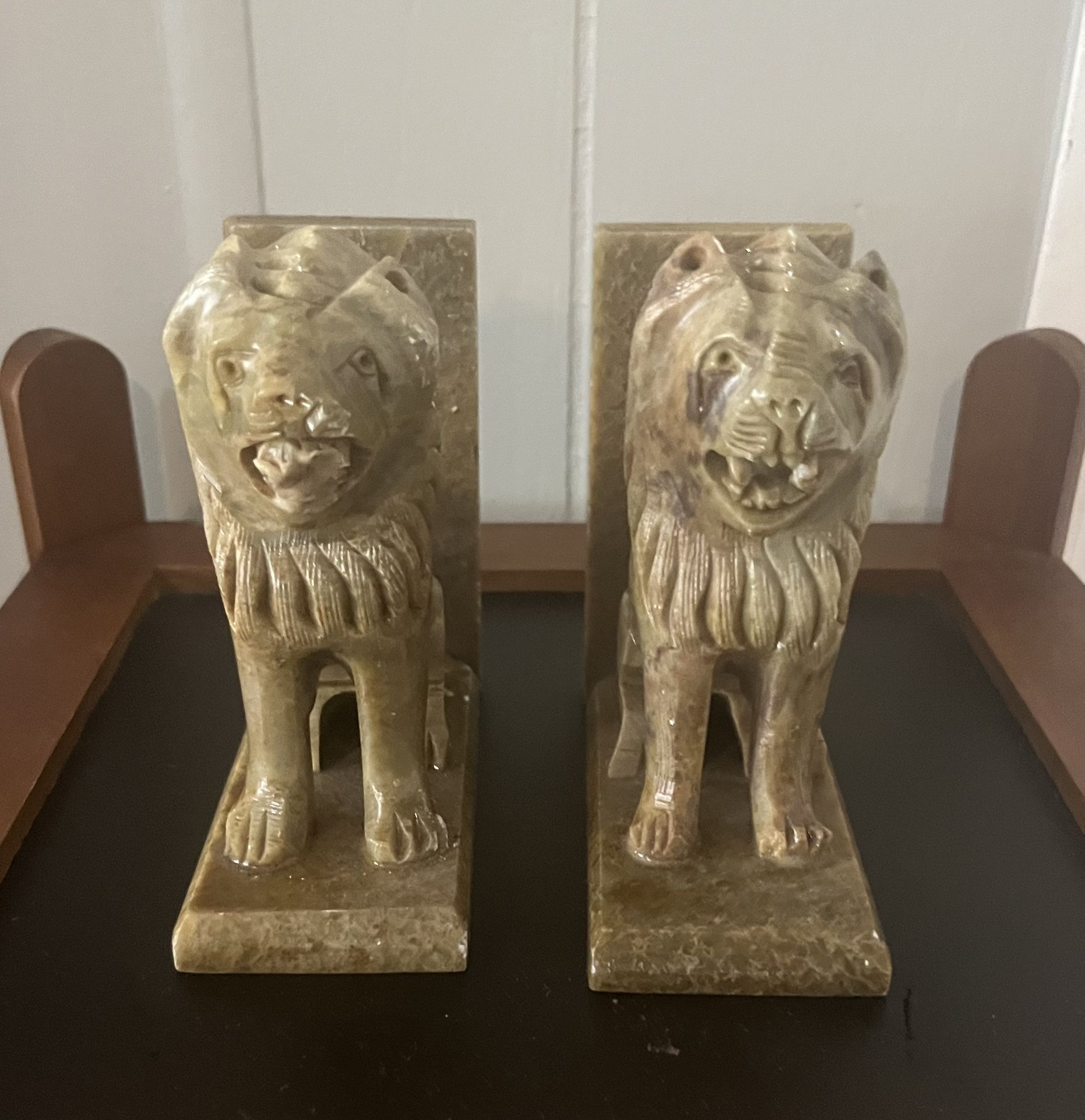 Old Marble Lions bookends