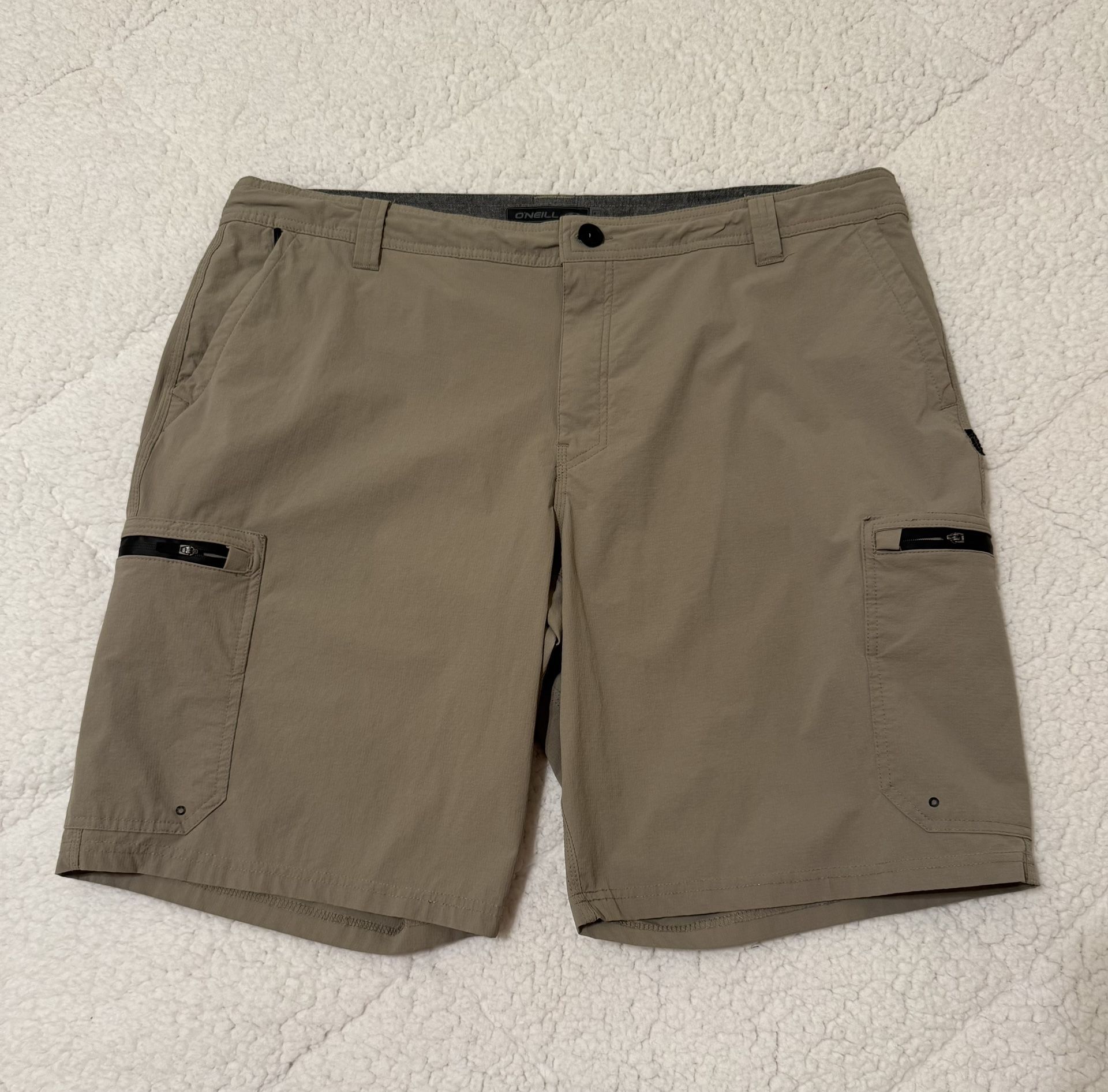 O’Neill Mens Hybrid Travel Series Cargo Shorts Tan/Beige Size 40 Flat Front