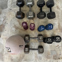 Dumbbell Set And 12lb Medicine Ball.