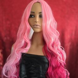 Cotton Candy Pink  Synthetic Hair Wig New 30"  