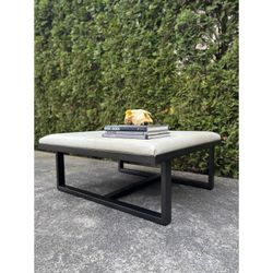 William & Sonoma Leather & Metal Ottoman / Coffee Table