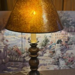 Gorgeous Vintage 29”Tall Wood Table Lamp with Mica Shade