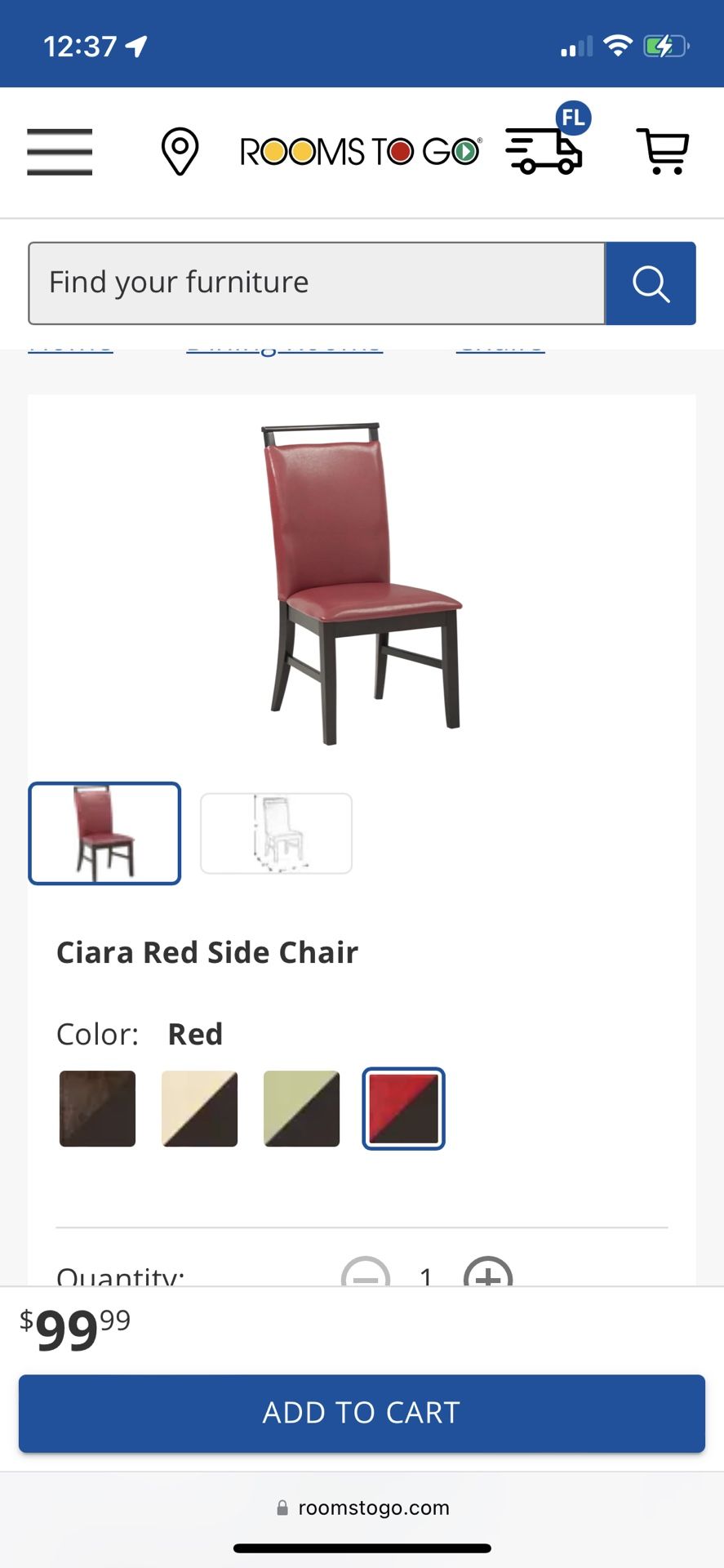 Set of 4 Red Leather Rooms To Go Dining Room Side Chairs w